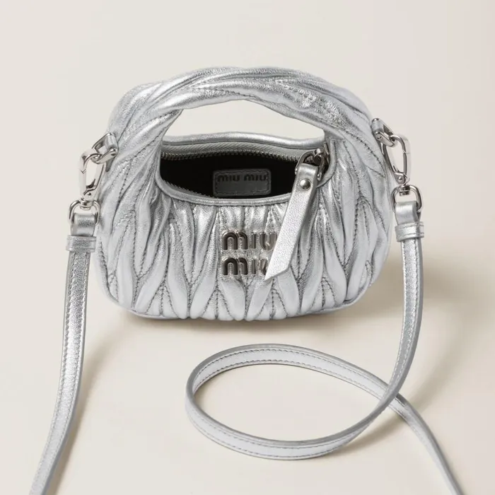Women Mini Bags Miu Miu Wander Matelass Nappa Leather Micro Hobo Bag Silver Women Mini Bags Miu Miu Wander Matelass Nappa Leather Micro Hobo Bag Silver