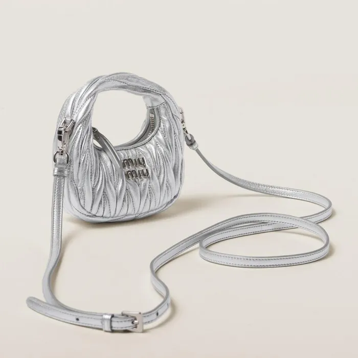 Women Mini Bags Miu Miu Wander Matelass Nappa Leather Micro Hobo Bag Silver Women Mini Bags Miu Miu Wander Matelass Nappa Leather Micro Hobo Bag Silver