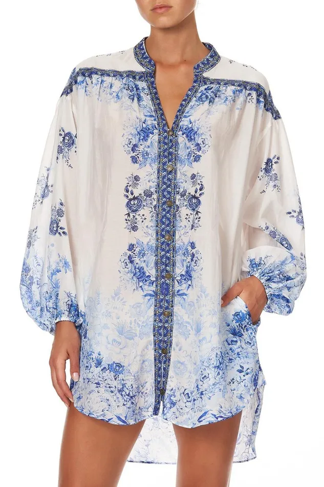Women Mini Dresses Camilla Blouson Sleeve Shirt Dress High Tea