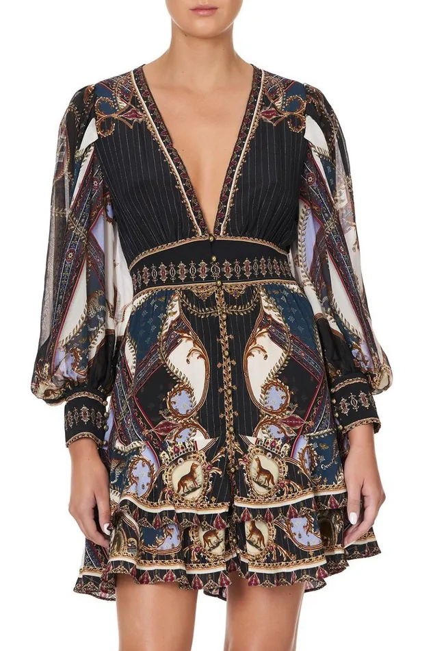 Women Mini Dresses Camilla Button Front Frill Dress Dining Hall Darling