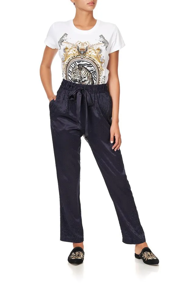 Women Modest Clothing Camilla Drop Crotch Slim Leg Pant Luxe Navy
