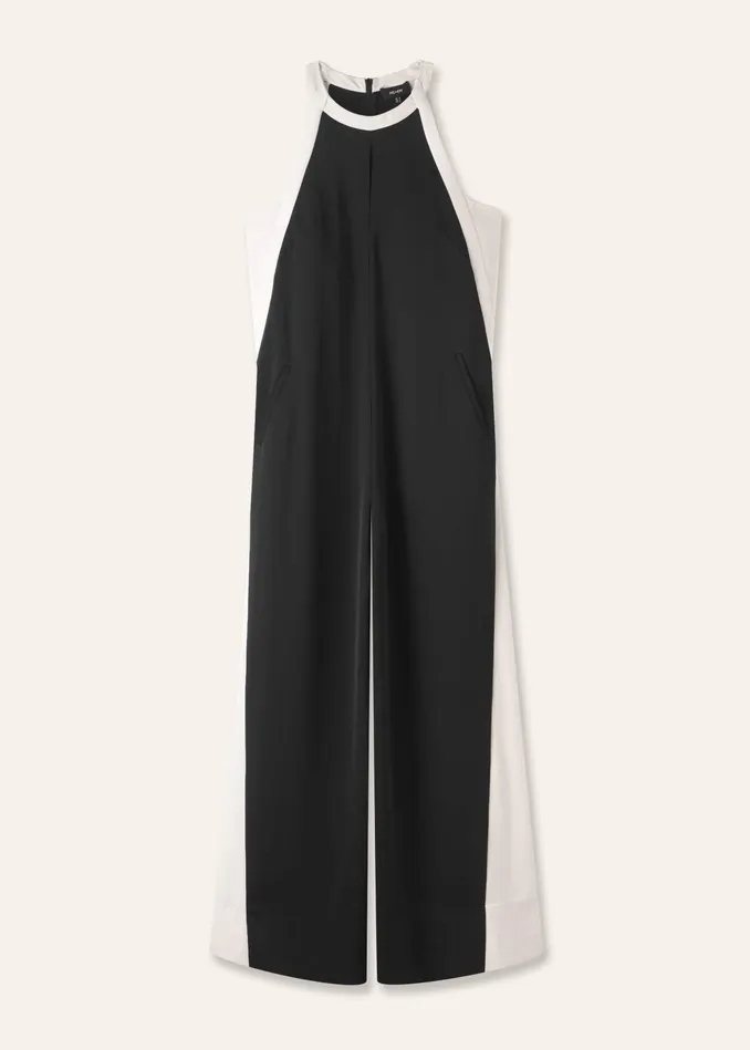 Women Monochrome Halterneck Jumpsuit Belt Blackcream MEEM