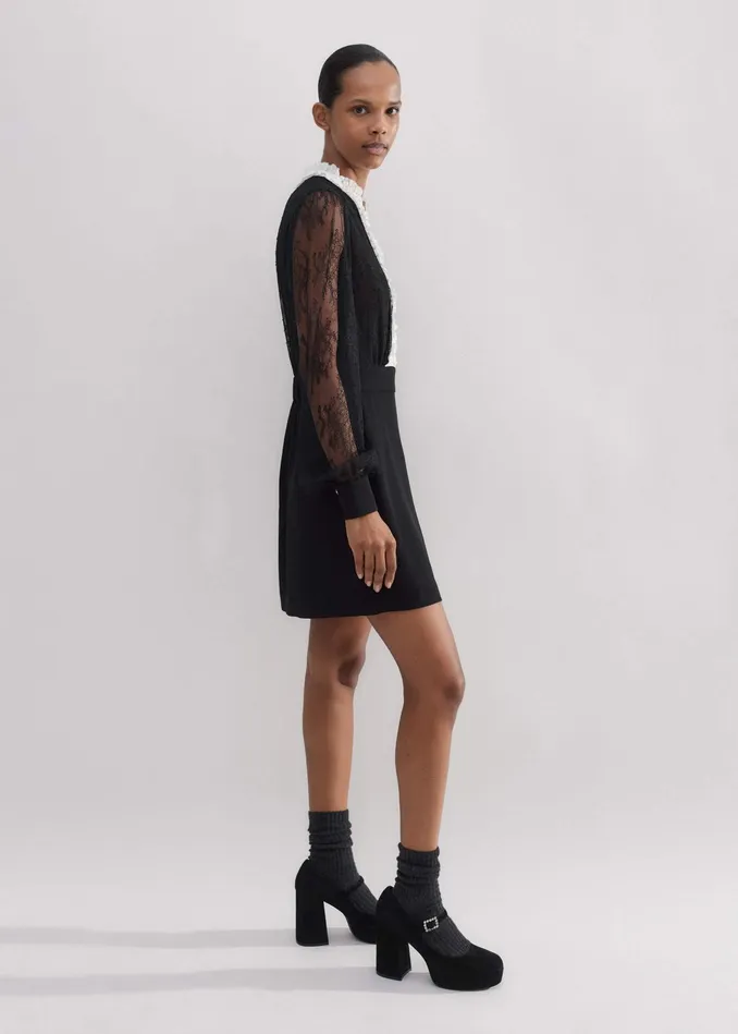 Women Monochrome Lace Detail Mini Dress Blackcream MEEM