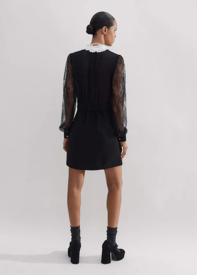 Women Monochrome Lace Detail Mini Dress Blackcream MEEM
