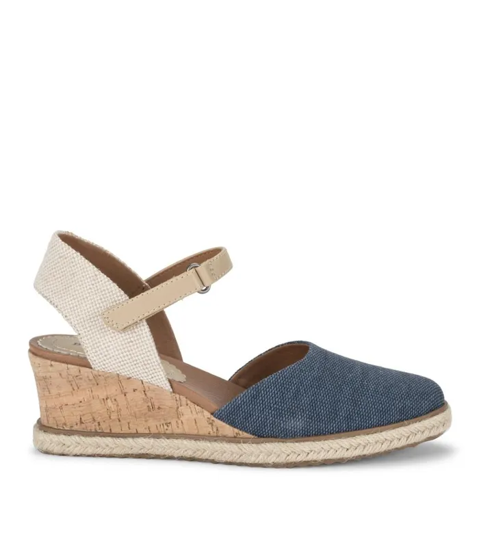 Women Ocean Closed Toe Wedge Sandal Navy Blue Canvas Baretraps Wedge Sandals