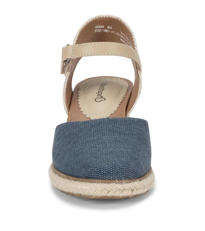 Women Ocean Closed Toe Wedge Sandal Navy Blue Canvas Baretraps Wedge Sandals