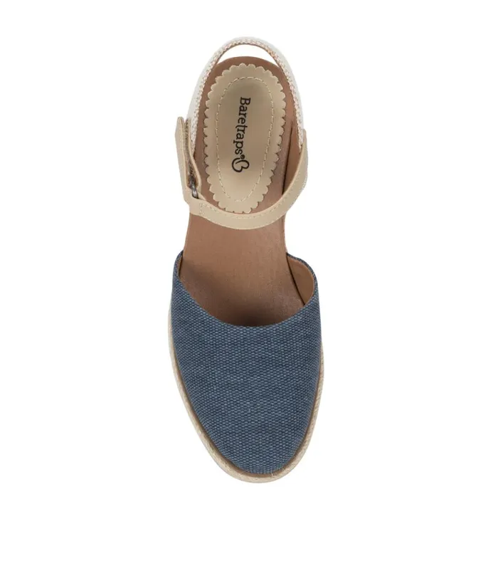 Women Ocean Closed Toe Wedge Sandal Navy Blue Canvas Baretraps Wedge Sandals