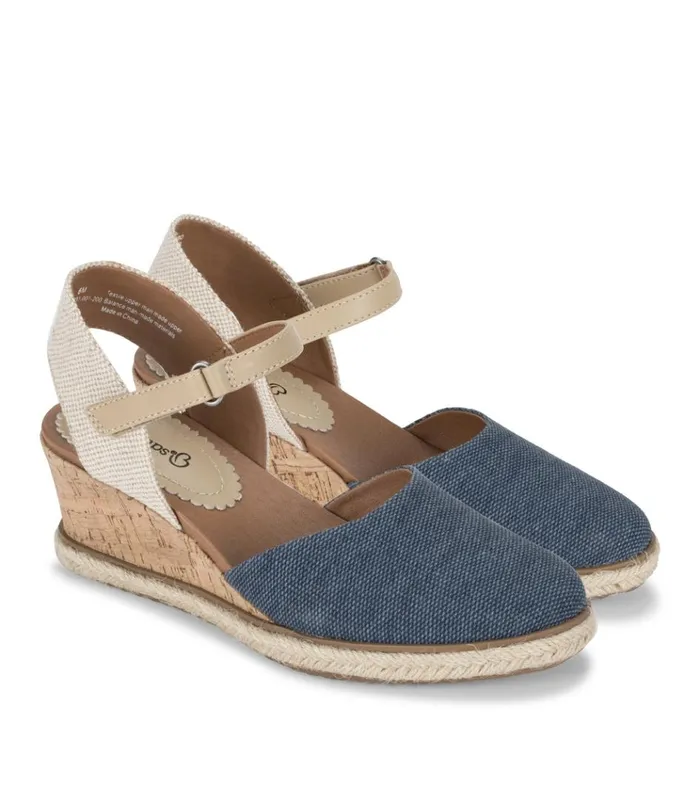 Women Ocean Closed Toe Wedge Sandal Navy Blue Canvas Baretraps Wedge Sandals