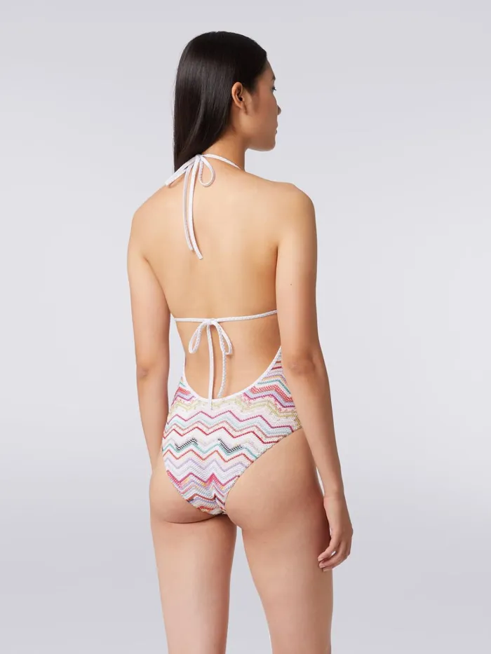 Women OnePiece Swimming Costume In Zigzag Crochet With Lurex Multicoloured Missoni Swimsuits