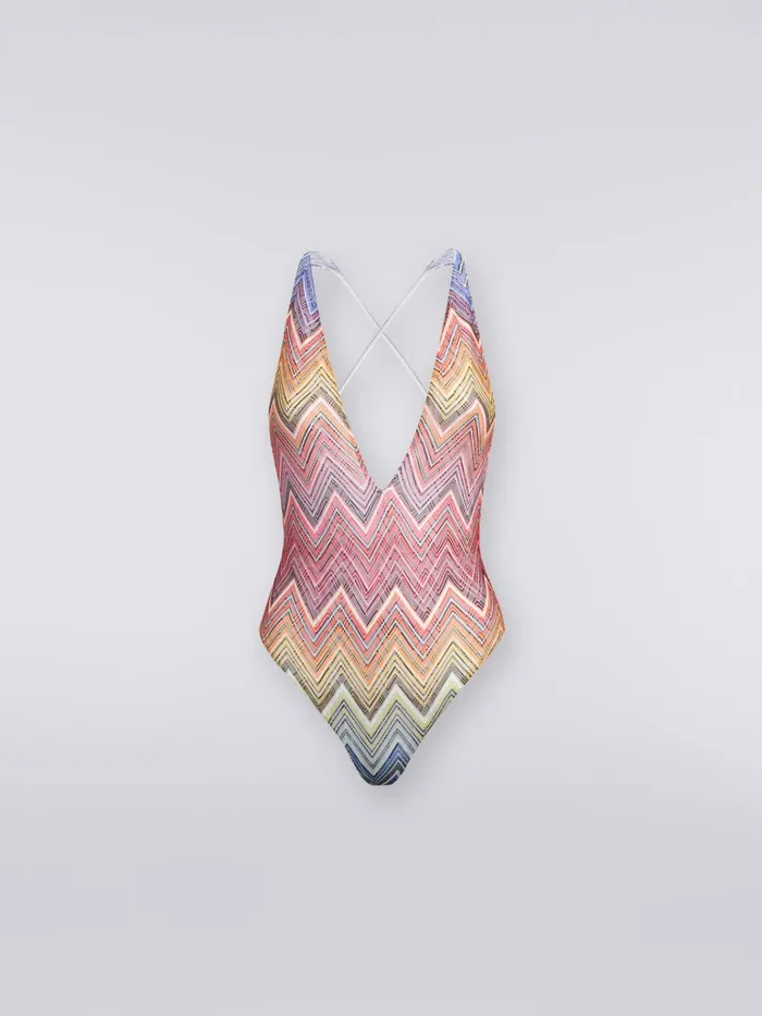 Women OnePiece Swimming Costume In Zigzag Print Fabric Multicoloured Missoni Swimsuits
