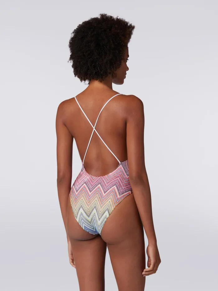 Women OnePiece Swimming Costume In Zigzag Print Fabric Multicoloured Missoni Swimsuits