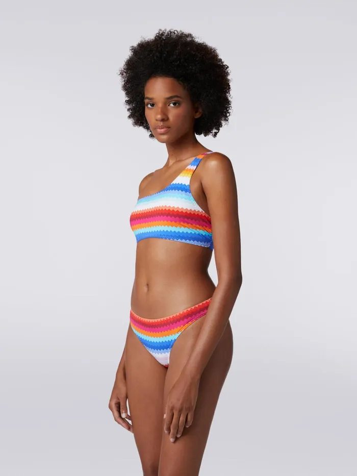Women OneShoulder Bikini In Zigzag Print Stretch Nylon Multicoloured Missoni Swimsuits