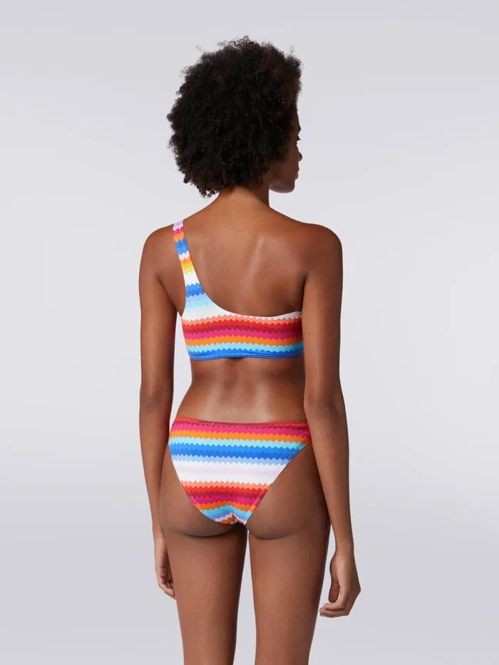 Women OneShoulder Bikini In Zigzag Print Stretch Nylon Multicoloured Missoni Swimsuits