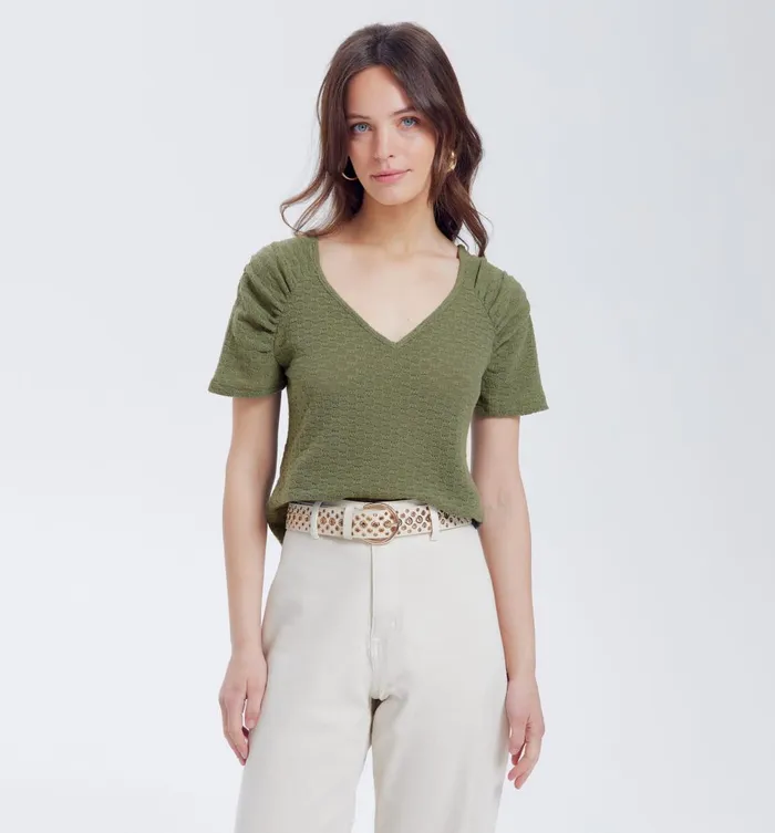 Women Openwork Top 8211 Khaki Promod Tops