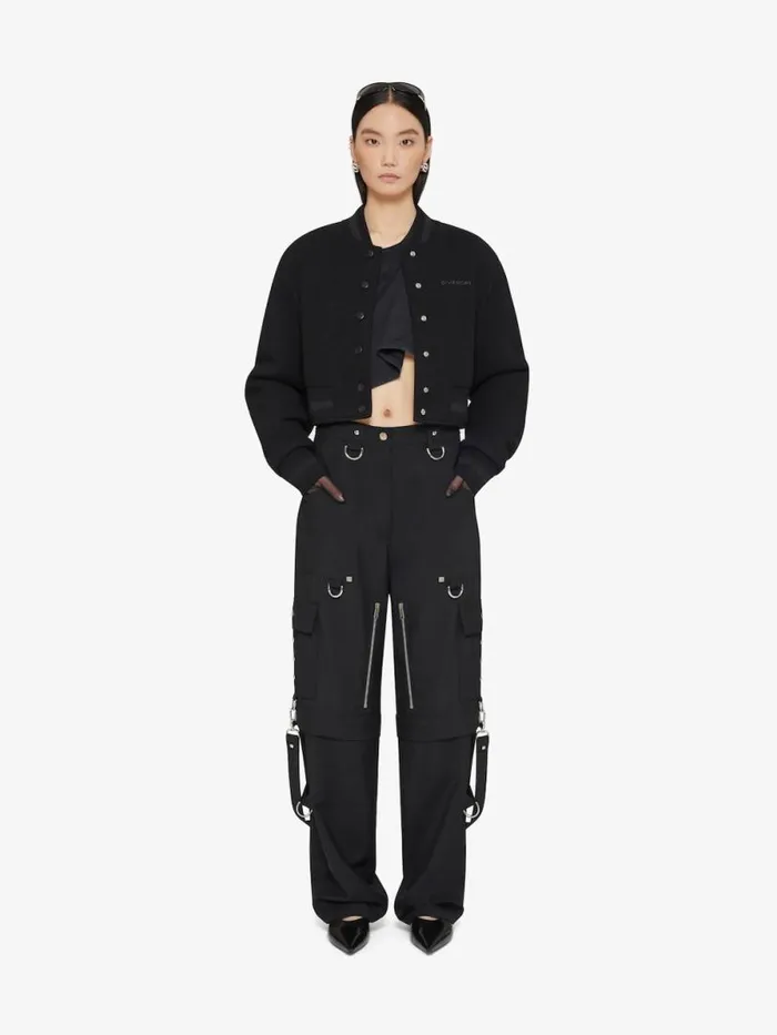Women Outerwear and Blousons Givenchy Cropped Varsity Jacket In Wool With Rhinestones Black
