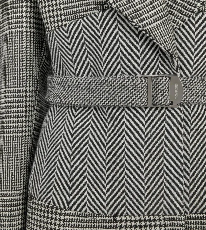 Women Outerwear Tom Ford Wool Patchwork Belted Coat Black Chalk Women Outerwear Tom Ford Wool Patchwork Belted Coat Black Chalk