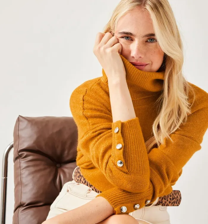 Women Oversized Cowl Neck Jumper 8211 Ochre Promod Jumpers And Cardigans