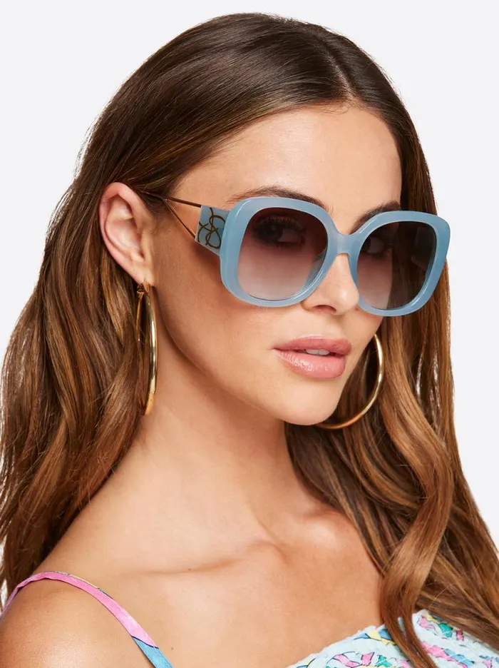 Women Oversized Oval Sunglasses In Blue Jessica Simpson Earrings