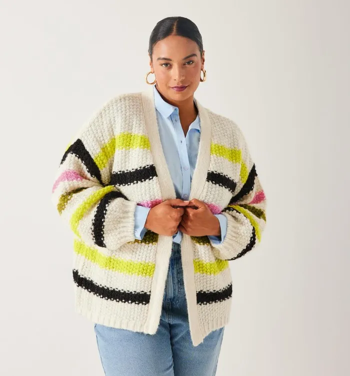 Women Oversized Striped Cardigan 8211 Multicolour Stripes Promod Jumpers And Cardigans