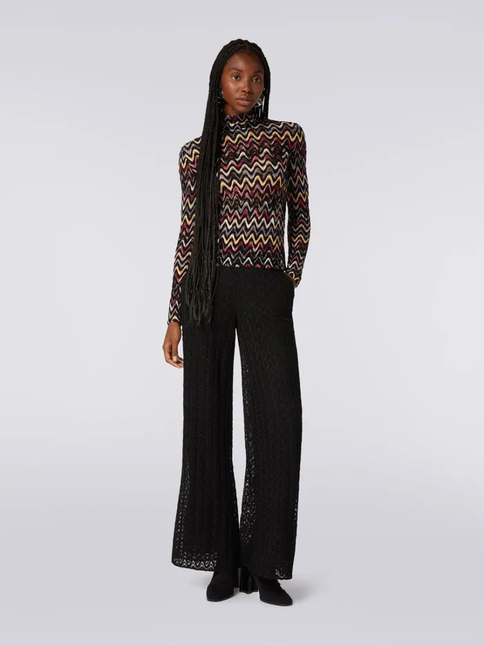 Women Palazzo Pants In Raschel Knit Wool And Viscose Black Missoni Trousers Women Palazzo Pants In Raschel Knit Wool And Viscose Black Missoni Trousers