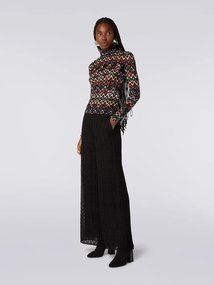 Women Palazzo Pants In Raschel Knit Wool And Viscose Black Missoni Trousers Women Palazzo Pants In Raschel Knit Wool And Viscose Black Missoni Trousers