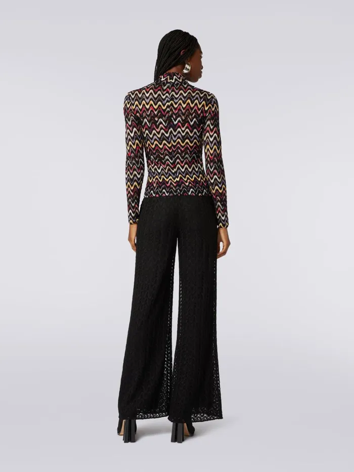 Women Palazzo Pants In Raschel Knit Wool And Viscose Black Missoni Trousers Women Palazzo Pants In Raschel Knit Wool And Viscose Black Missoni Trousers