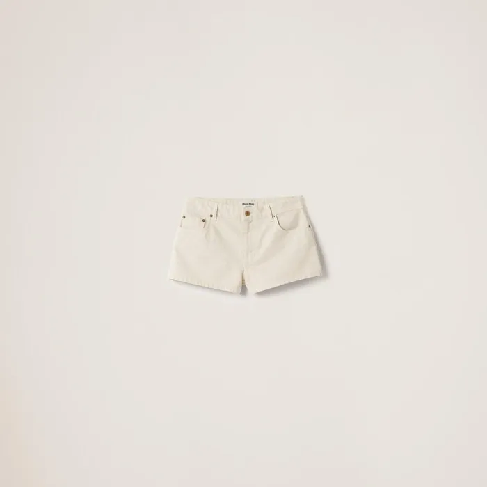 Women Pants And Shorts Miu Miu Ecru Denim Shorts Ecru