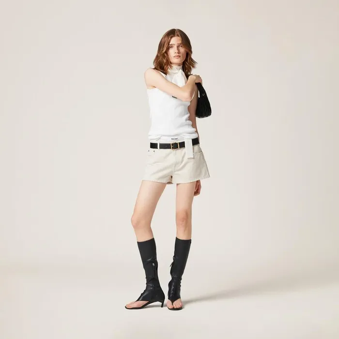 Women Pants And Shorts Miu Miu Ecru Denim Shorts Ecru Women Pants And Shorts Miu Miu Ecru Denim Shorts Ecru