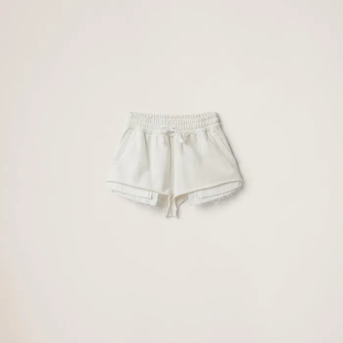 Women Pants And Shorts Miu Miu Embroidered Cotton Shorts White