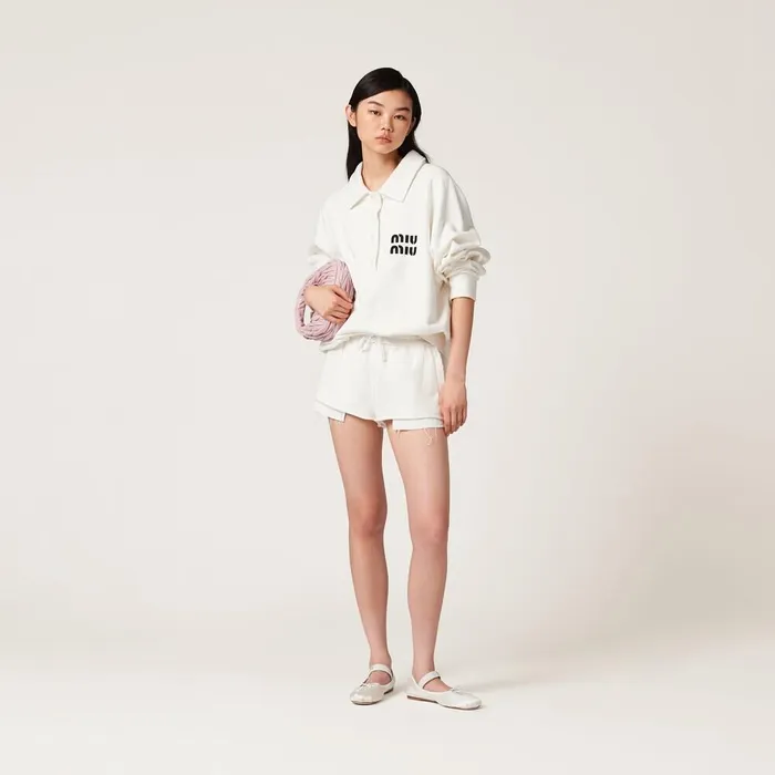 Women Pants And Shorts Miu Miu Embroidered Cotton Shorts White Women Pants And Shorts Miu Miu Embroidered Cotton Shorts White