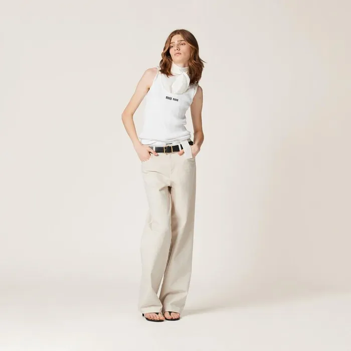 Women Pants And Shorts Miu Miu Fivepocket Ecru Denim Jeans Ecru Women Pants And Shorts Miu Miu Fivepocket Ecru Denim Jeans Ecru