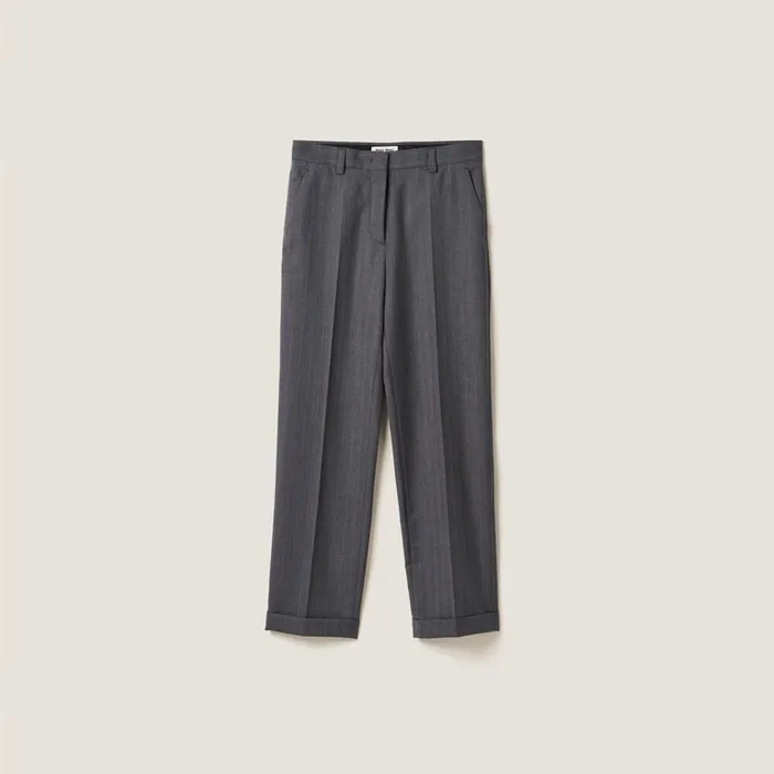 Women Pants And Shorts Miu Miu Pinstriped Pants Slate Gray