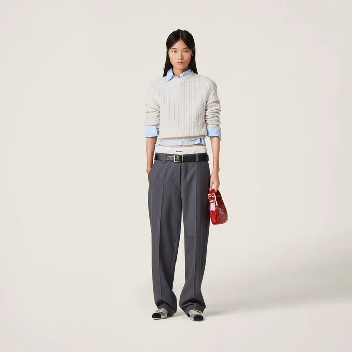 Women Pants And Shorts Miu Miu Pinstriped Pants Slate Gray Women Pants And Shorts Miu Miu Pinstriped Pants Slate Gray