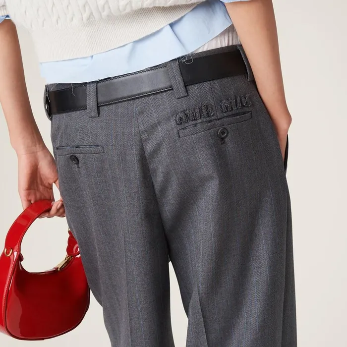 Women Pants And Shorts Miu Miu Pinstriped Pants Slate Gray Women Pants And Shorts Miu Miu Pinstriped Pants Slate Gray