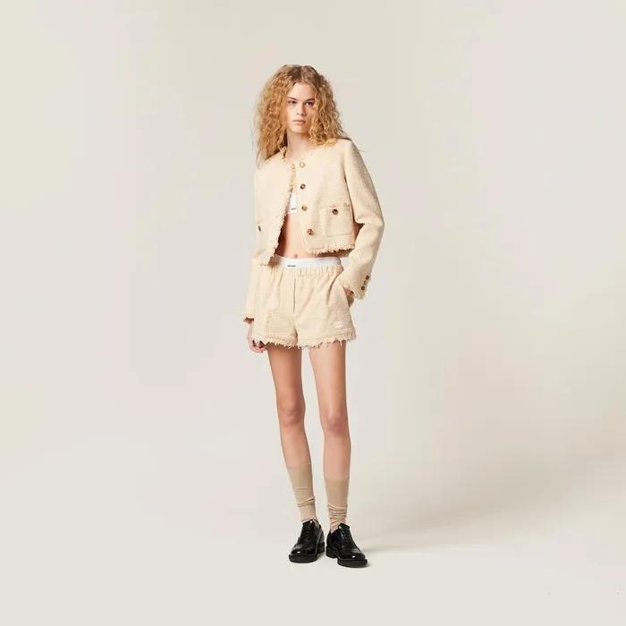 Women Pants And Shorts Miu Miu Tweed Shorts Vanilla Women Pants And Shorts Miu Miu Tweed Shorts Vanilla
