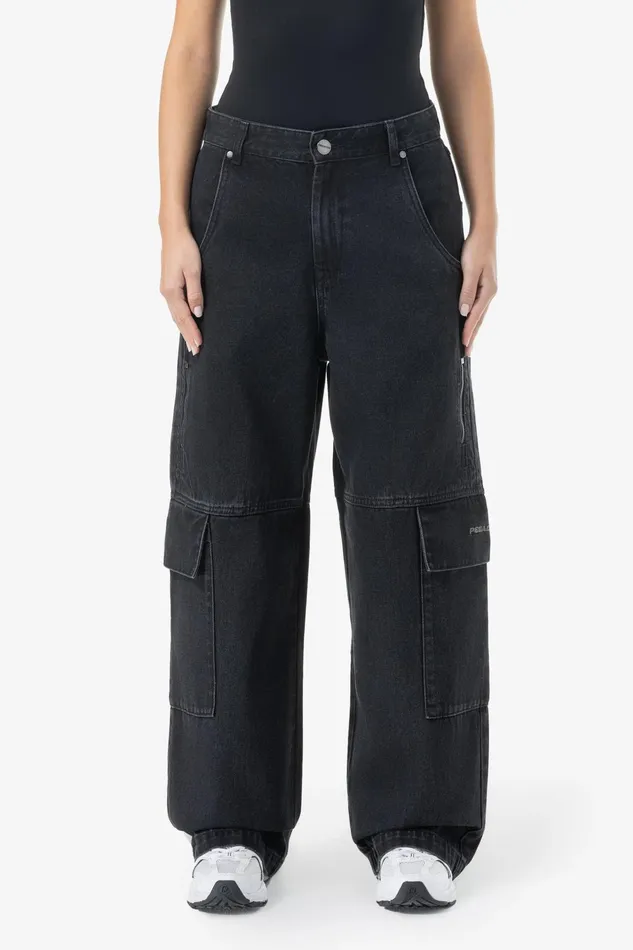 Women Pegador Jeans Taily Super Baggy Cargo Jeans Washed Black Women Pegador Jeans Taily Super Baggy Cargo Jeans Washed Black