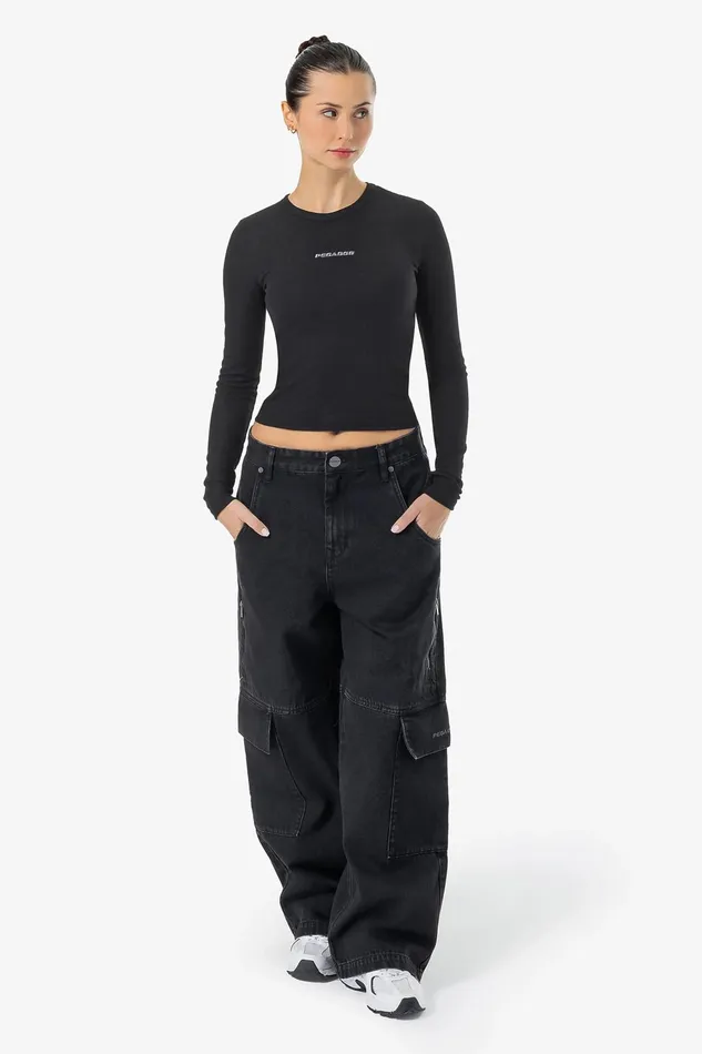Women Pegador Jeans Taily Super Baggy Cargo Jeans Washed Black Women Pegador Jeans Taily Super Baggy Cargo Jeans Washed Black