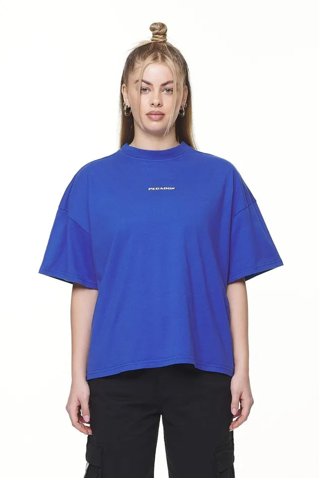 Women Pegador Tees Arendal Logo Heavy Oversized Tee Washed True Blue White Women Pegador Tees Arendal Logo Heavy Oversized Tee Washed True Blue White