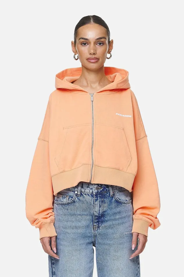 Women Pegador Zip Hoodies Marla Cropped Zip Hoodie Washed Apricot White Gum