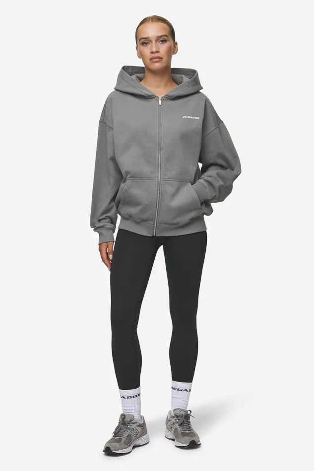 Women Pegador Zip Hoodies Ramira Oversized Sweat Jacket Washed Deep Grey White Women Pegador Zip Hoodies Ramira Oversized Sweat Jacket Washed Deep Grey White