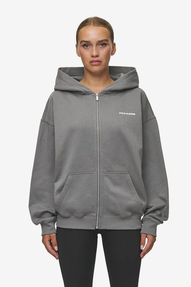 Women Pegador Zip Hoodies Ramira Oversized Sweat Jacket Washed Deep Grey White Women Pegador Zip Hoodies Ramira Oversized Sweat Jacket Washed Deep Grey White