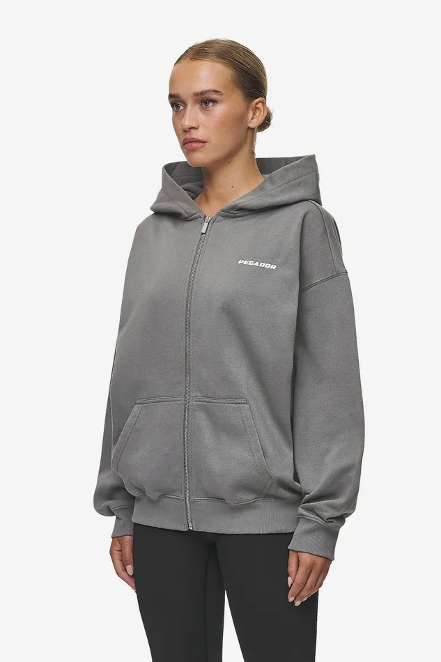 Women Pegador Zip Hoodies Ramira Oversized Sweat Jacket Washed Deep Grey White Women Pegador Zip Hoodies Ramira Oversized Sweat Jacket Washed Deep Grey White