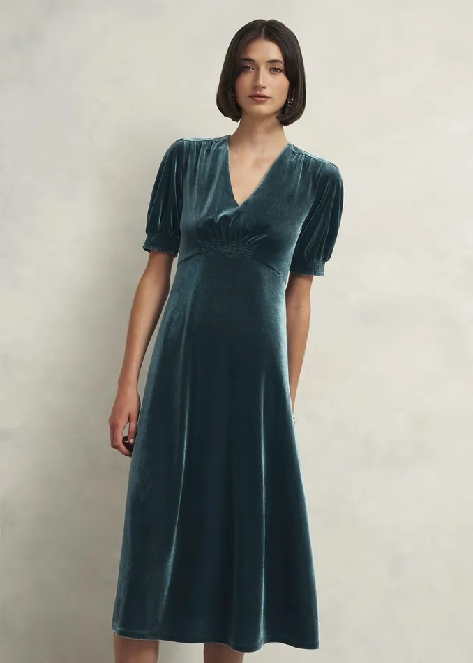 Women Petite Dormer Velvet Dress Evergreen Hobbs Dresses and Jumpsuits