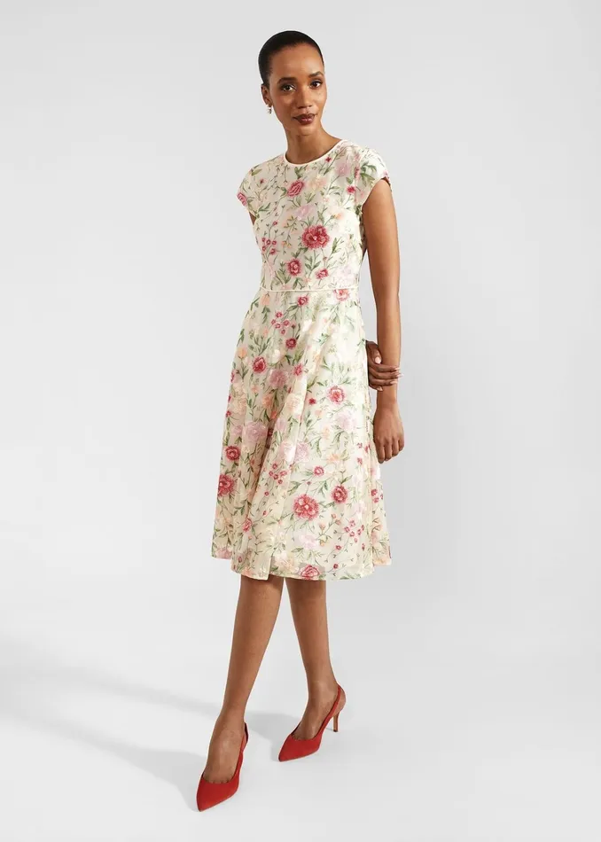 Women Petite Tia Embroidered Dress Cream Multi Hobbs Dresses and Jumpsuits