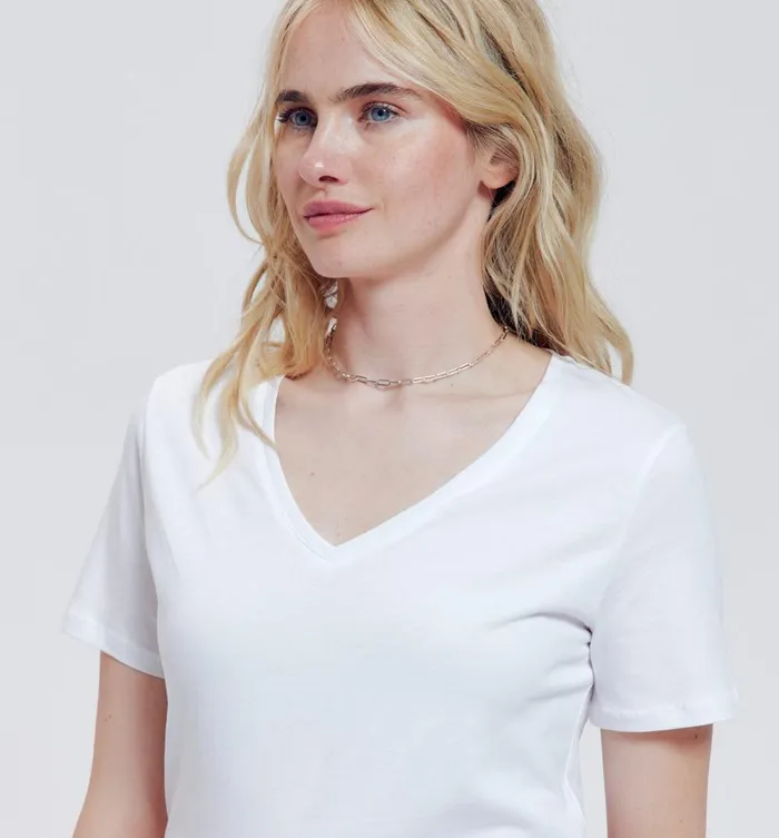 Women Plain VNeckline Top 8211 White Promod Tops Women Plain VNeckline Top 8211 White Promod Tops