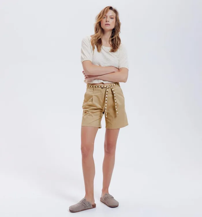 Women Pleat Shorts Belt 8211 Ecru Promod Shorts Women Pleat Shorts Belt 8211 Ecru Promod Shorts