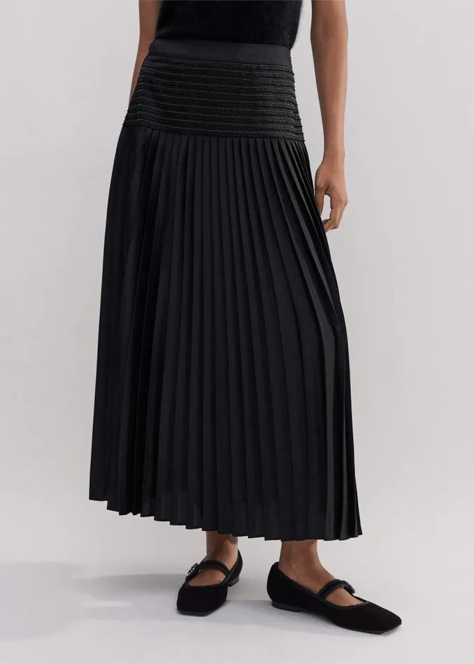 Women Pleated Evening Skirt Black MEEM
