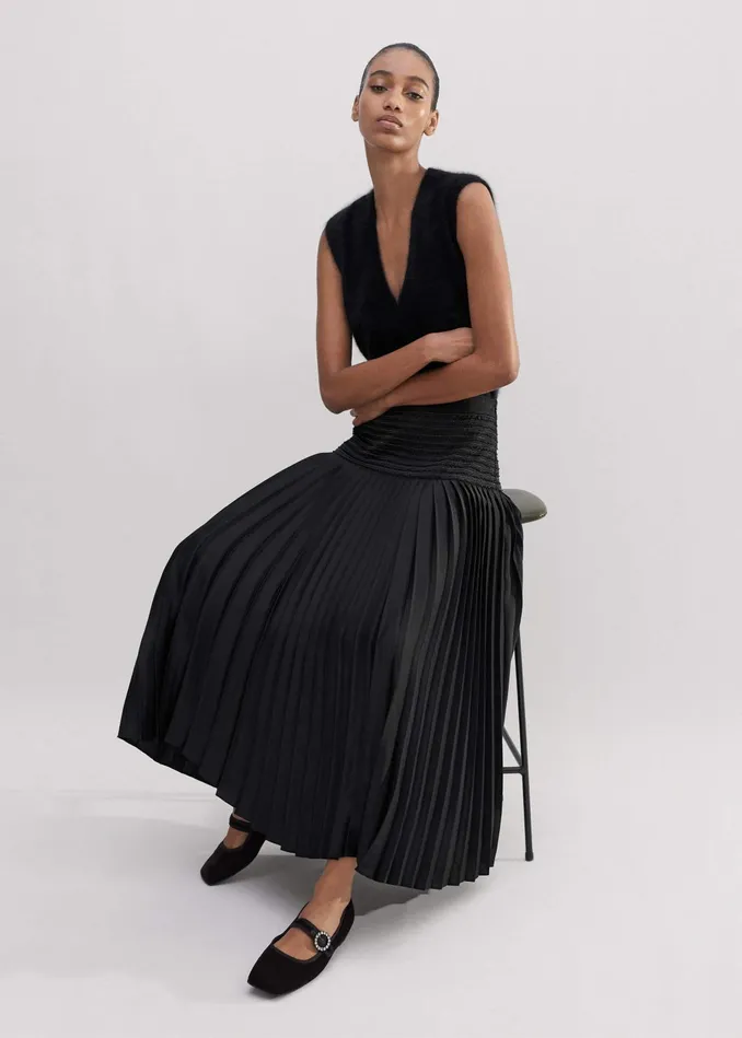 Women Pleated Evening Skirt Black MEEM