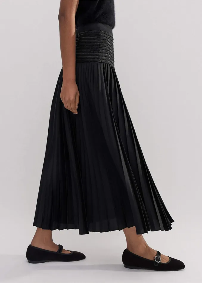 Women Pleated Evening Skirt Black MEEM