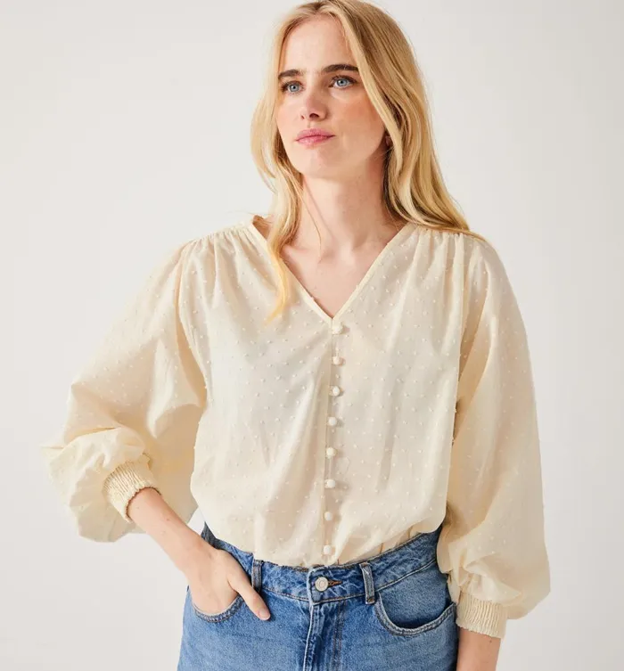 Women Plumetis Cotton Shirt 8211 Ecru Promod Shirts And Tunics Women Plumetis Cotton Shirt 8211 Ecru Promod Shirts And Tunics